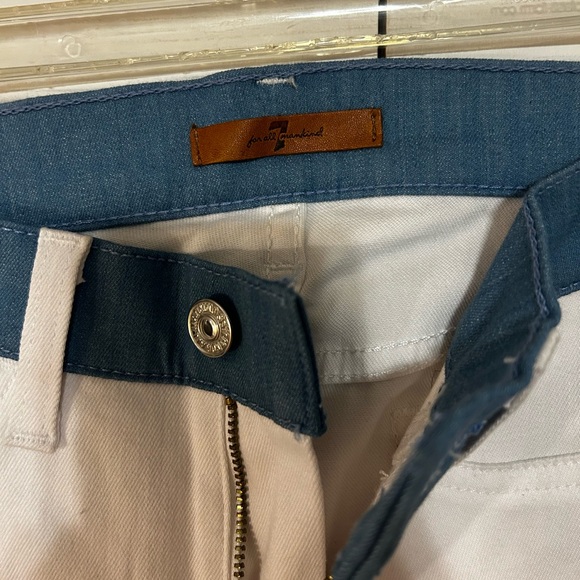 7 For All Mankind Women’s WHITE SKINNY ANKLE JEAN BRN LEATHER STRIPE $255 MSRP - Picture 2 of 4